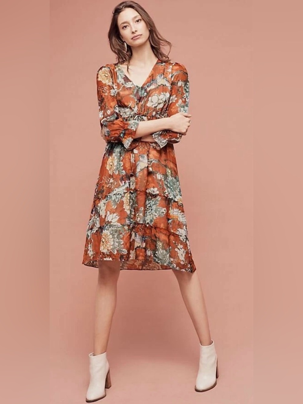 Anthropologie HEMANT & NANDITA ZERI PEASANT MIDI DRESS Sz 0